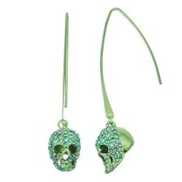 Simply Vera Vera Wang Skull Threaded Earrings Green Rhinestones - Picture 1 of 5